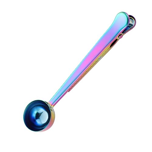 コーヒースプーン、クリップ付きスプーン、コーヒーメジャー、2in1多機能調味料スプーン、ステンレス製計量小さじ、メジャースプーン(約15ml) 虹