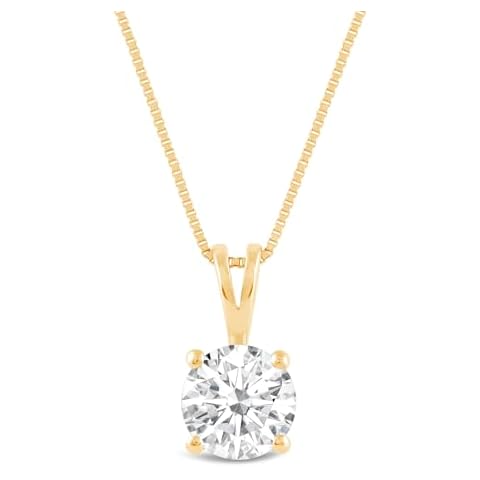 Everyday Elegance 14K Lab Grown Diamond Solitaire Pendant Necklace for Women | Yellow Gold Necklace for Women in Round Cut 1.0 CTW | 18 Inch Length | Jewelry Gift Box Cover
