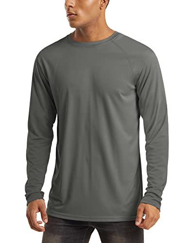 MAGCOMSEN Maglietta sportiva da uomo, con protezione UV UPF 50+, ad asciugatura rapida, a maniche lunghe, con scollo rotondo, traspirante, per lo sport, grigio scuro, XXXL