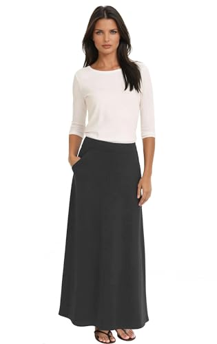 Baby'O Women's Stretch Cotton Knit Western Style A-Line Maxi Skirt with Jeans-Style Front Pockets2
