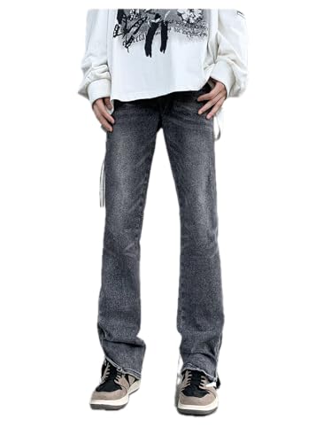 Jeans Pants Trousers Denim Spring Washed Retro Blue Black Grey Men's High Street Loose Straight Tube