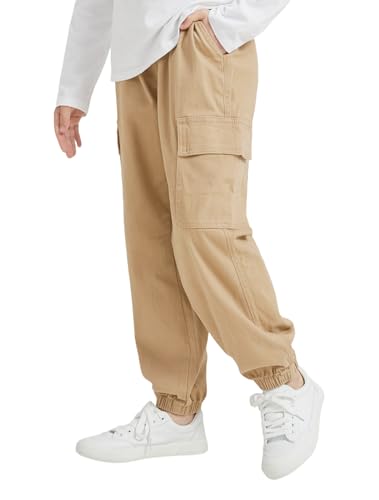 Boy's Cargo Joggers Pants Elastic Waist Casual Drawstring School Outdoor Youth Twill Baggy Pants Size 8-163