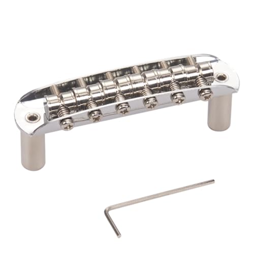 Electric Guitar Bridge Assembly with Barrel Saddles (Fixed Saddle Height) with Modern 52.5mm String Spacing for Jaguar/Jazzmaster Chrome