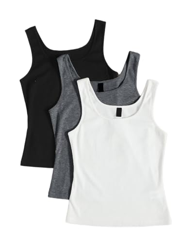 Image of Women's 1x1 Rib Cotton Stretch Tank Top Sleeveless Basic Vest Pack of 3