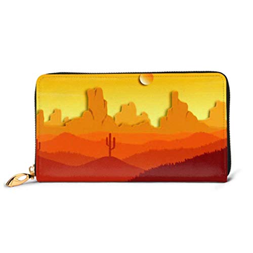 Preisvergleich Produktbild JHGFG Mode Handtasche Reißverschluss Brieftasche Western Texas American Desert Vektor Illustration Telefon Kupplung Geldbörse Abendkupplung Blocking Leder Brieftasche Multi Car
