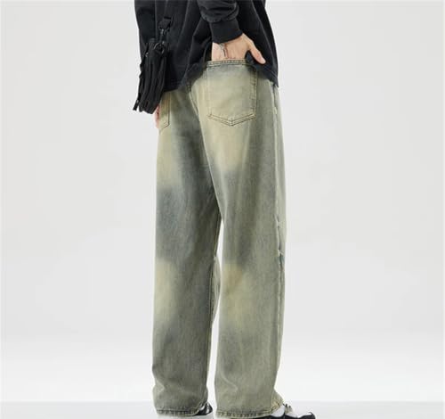 Men's Flared Straight Jeans, Slim Fit Buttoned Distressed Wide-Leg Pants Blue Jeans2