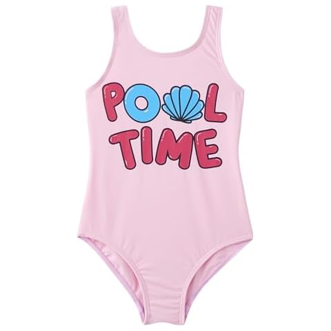 Toddler Girls One Piece Swimsuits with UPF 50+ Sun Protection Cross Back Thin Strap Bathing Suits Letter,Pink,3T Cover