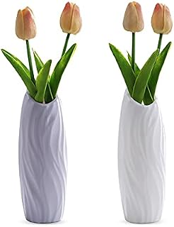 Fyfjur 2 Pcs Plastic Vases for Flower, Creative Plastic Vase, Durable Decorative Flower Vase, Modern Plastic Vase Geometric for Living Room Office Wedding Decoration (White, Gray)