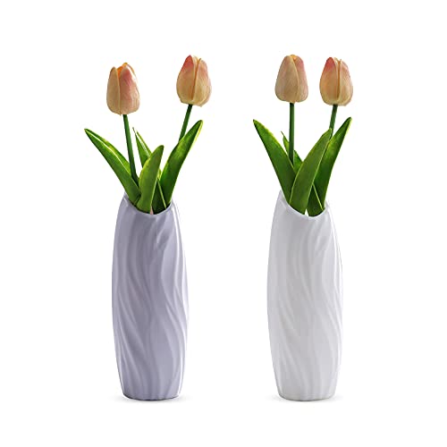 Fyfjur 2 Pcs Plastic Vases for Flower, Creative Plastic Vase, Durable Decorative Flower Vase, Modern Plastic Vase Geometric for Living Room Office Wedding Decoration (White, Gray)
