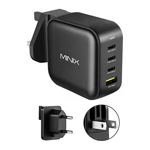 MINIX 100W Turbo 4-Ports GaN Wall Charger, 3 x USB-C port Fast Charging Adapter(Max 100W/20W), 1 USB-A (Max 18W). Compatible with USB-A and USB-C phones, laptop, tablet and More.(NEO P3) Cover