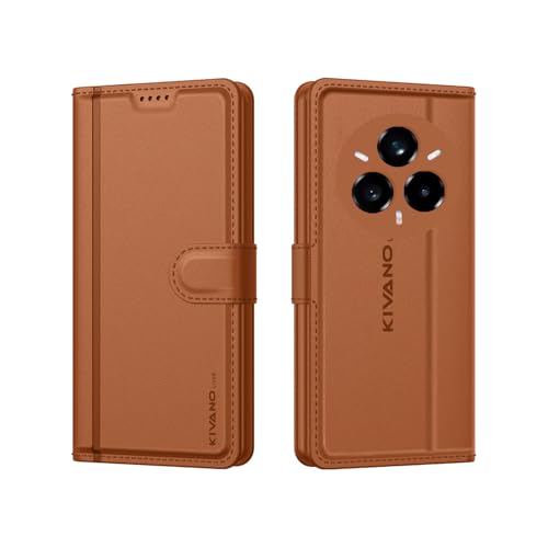 Image of KIVANO LUXE Compatible for Realme P3 Pro 5G / Realme 14 Pro Plus 5G Luxury Handmade Leather Magnetic Flip Folio Case | Card Holder & Kickstand | Slim Protective Cover | Unisex - Brown