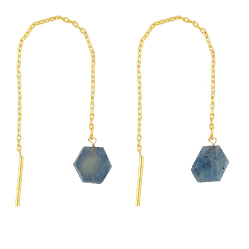 Natural Raw Blue Sapphire Gemstones Threader Earrings, Handmade Dangling Earrings for Women, Gold Plated Earrings, Rough Stones & Healing Crystals, Women Jewelry, Gift For Her