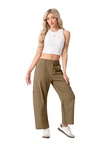 Lepunuo Womens Barrel Cargo Pants Casual Baggy Stretchy Elastic Waisted Wide Leg Jeans Y2k Streetwear with 6 Pockets3