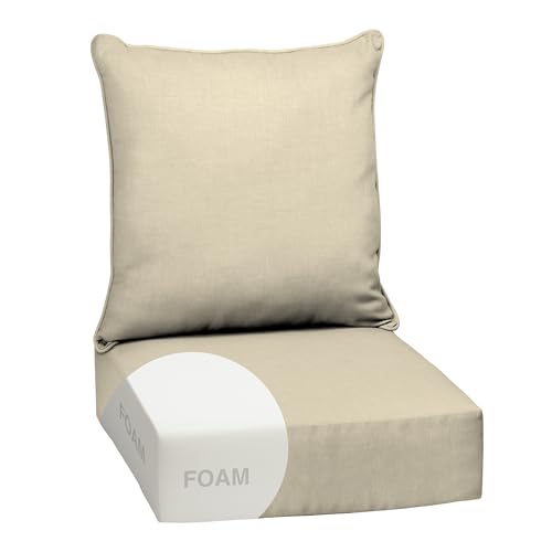 Image of Arden Outdoor Foam Deep Seat Cushions Set, 24x24, Premium High-Density Foam, Never Flattens, Weather-Proof for Patio Chair Sofa Couch, Tan Leala