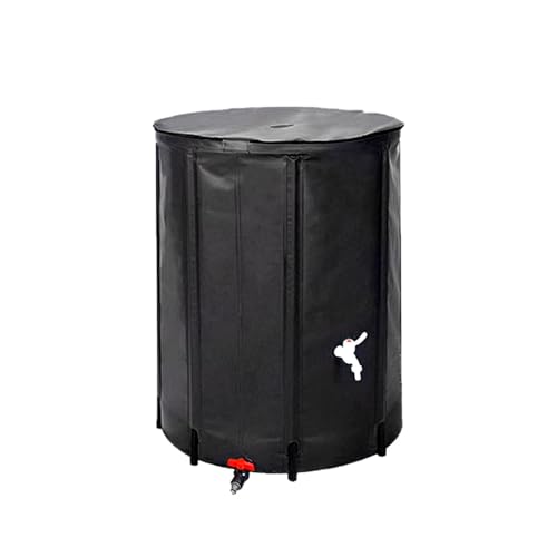 MBBTAG Portable Rain Barrel, PVC Mesh Rain Barrel Water Collector, with Faucet, Foldable Outdoor Rain Barrel, Rain Water Catcher, Emergency Water Supply, Can Irrigate Garden Plants(Black,100x100x125cm
