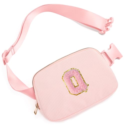 Image of Gitus Gifts for 10 11 12 13 14 15 16 Year Old Girls Christmas Gifts for Teen Girls Sister Her Women Fanny Pack with Initial Letter Patch Belt Bag Crossbody Bag Tween Girls Trendy Stuff (Light Pink-Q)