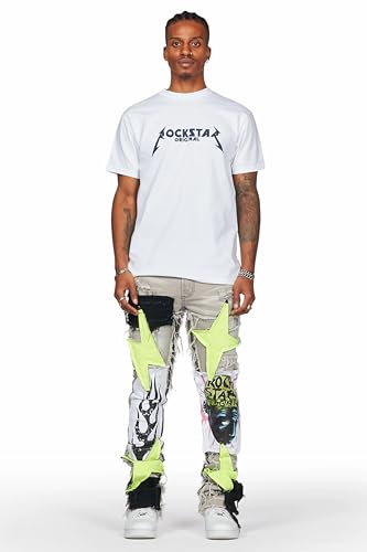 Men's Edgar Grey/Yellow Patchwork Stacked Flare Jean3