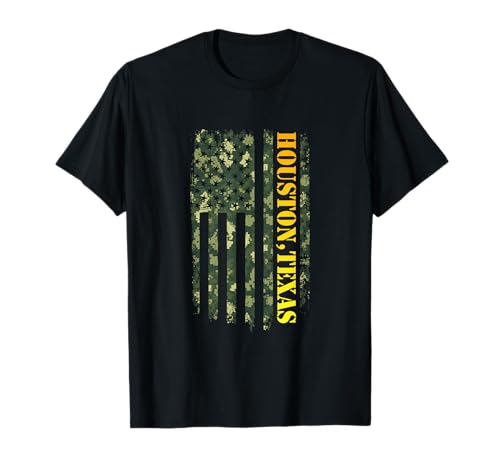 Houston Texas Camouflage Usa Flag T-Shirt
