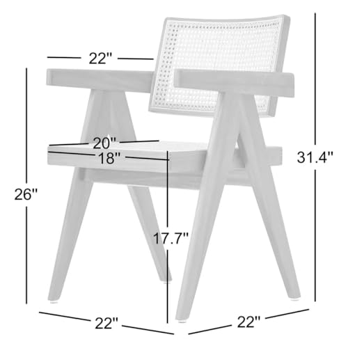 Image of Solid Wood Arm Chair with Cushion and Cane Back Support Chair Living Room Bedroom Home Wooden Armchair Furniture Garden Balcony Outdoor & Indoor (Walnut Chair with Cane)