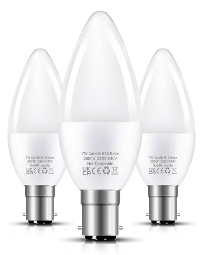 Small Bayonet Light Bulb 60W LED B15 Candle Bulb Warm White 3000K 3 Pack