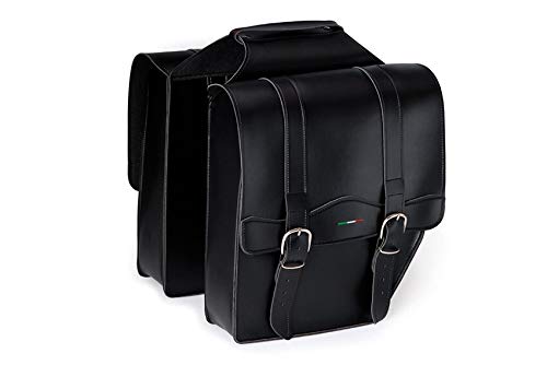 Montegrappa Leather Pannier Bike Bag with 2 Compartments black, 9.33 Liter