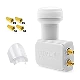 [ Test 2X SEHR GUT ] Anadol GoldLine Digital Twin LNB 0.1dB kälte/hitzebeständig (-30 bis 60°C)-für 2 Teilnehmer - Premium Qualität - LNB mit Gummitülle + 4 F-Stecker + LNB Wetterschutz-Haube