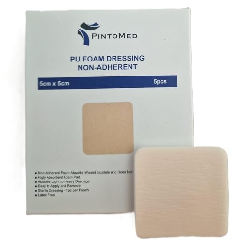 PintoMed - Apósito Estéril Non-Adhesivo de Espuma PU sin Borde 5cm x 5cm caja de 5 apósitos. Absorbente. Para el tratamiento de heridas crónicas y agudas.