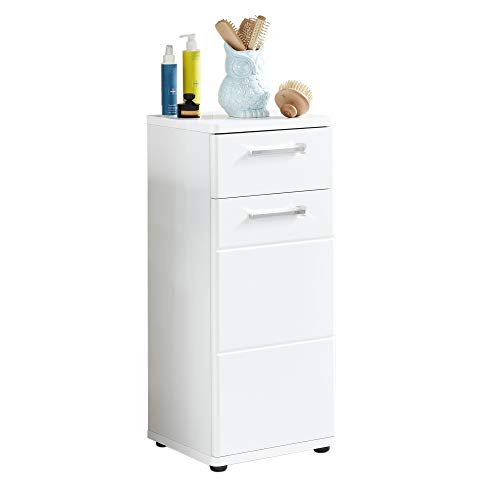 trendteam smart living - Monte - Standschrank - Weiß/Weiß Hochglanz - 1 Schublade und 2 Fächer - (BxHxT) 37 x 87 x 34 cm - chromfarbene Griffe - Kratzfest