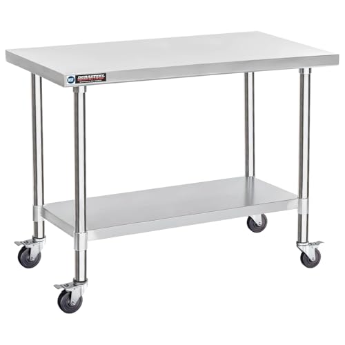 Image of DuraSteel 24x48 NSF Stainless Steel Cart Work Table - Heavy Duty Rolling Food Prep Table Countertop Island - Metal Utility Cart on Wheels Caster, Grill Stand Storage Outdoor Kitchen Tables Bar Top