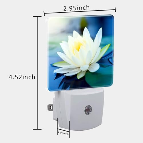 Image of Night Light Plug into Wall White Lotus Flowers Night Light with Dusk to Dawn Sensor for Kid Girls Boys Women Men Room Decor, Hallway, Kitchen, Bathroom, Nursery, Stairs