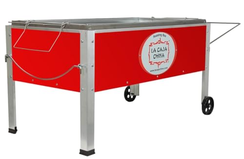 La Caja China Model #1-70 LB Pig Roaster, Outdoor Barbecue & Rotisserie Grill, Metal Jacket Red