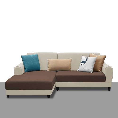 Image of Kraven LHS 4 Seater L Shape Sofa Set for Living Room (Cream Brown Fabric) Premium Fabric Sofa