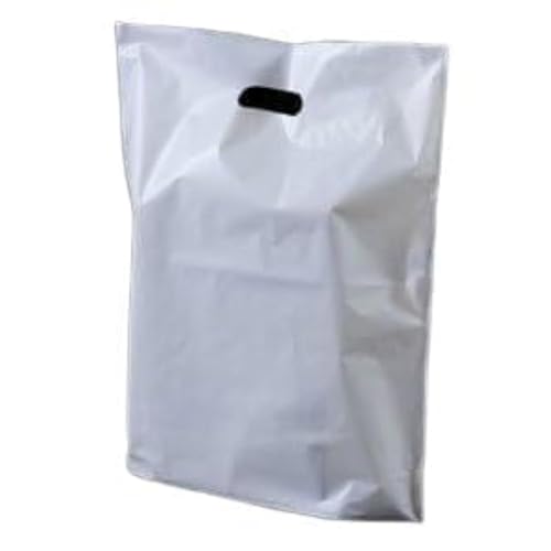 Sabco - 100 sacchetti in plastica bianca ad alta resistenza con manici, resistenti, ideali per la spesa, la spesa, il congelatore da asporto, (20,3 x 33 x 45,7 cm