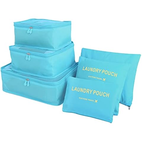 Teynewer 6PCS Travel Organiser Packing Bags Packing Cubes Set Durable Travel Luggage Organisers Suitcase Storage Bags Compression Pouches for Travel Accessories, Blue Cover