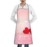 WXWJSHMGC Robuste Schürze mit rotem Herz, rosa Glitzer-Druck, mit Taschen, schmutzabweisend, Küchenschürze zum Kochen, Backen, Grillen, weiß, One size