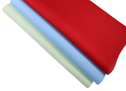 Image of KCS 3 pc of 15 inch x 18 inch(38cmx45cm) 11 Count Cross Stitch Cotton Aida Cloth Needlework Rolled Fabric Box,11CT,Light Blue+Light Green+Red