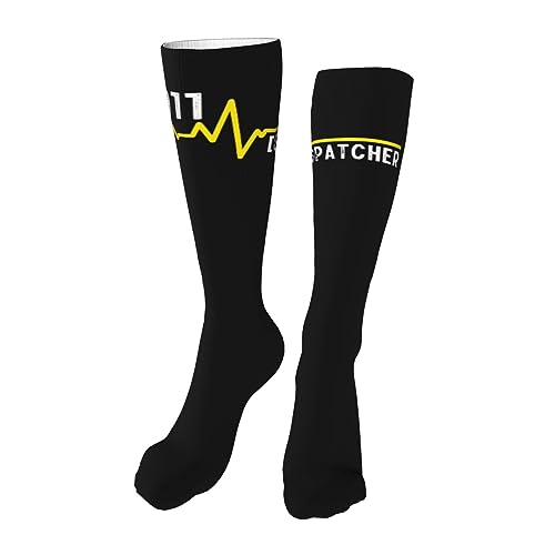 911 Dispatcher Heartbeat Thin Gold Line Knee High Socks For Women Long Tube Socks Athletic Compression Socks Unisex High Socks Girls