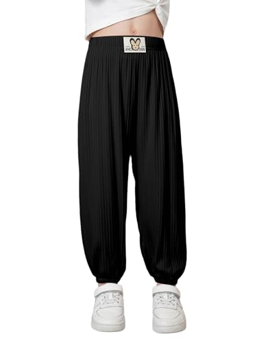 YEAHDOR Kids Girls Loose Fit Elastic Waist Jogger Sweatpants Casual Ribbed Harem Sports Dance Trousers