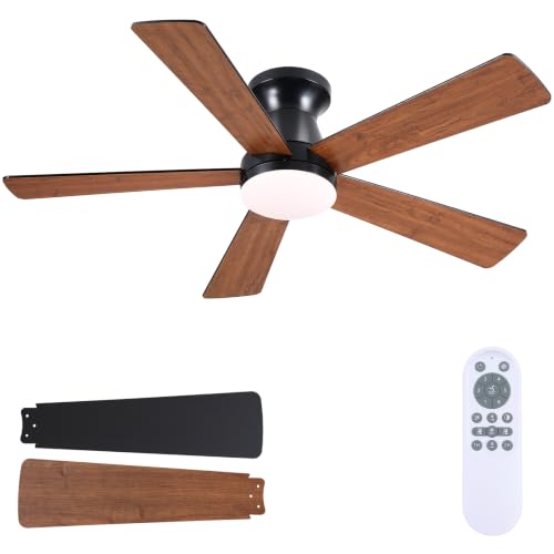 Image of Mpayel 46'' Brown Low Profile Ceiling Fan with Light and Remote Flush Mount