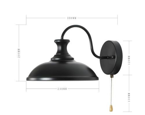 Image of Industrial Black Wall Sconce Light, Vintage 1-Light Switch Farmhouse Wall Lamp, Pull Chain Wall Sconce Lighting for Bedroom Bathroom Kitchen Hallway Living Room (Black 02)