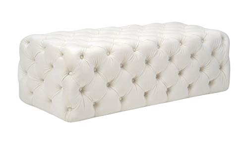 TOV Furniture Kaylee Modern Velvet Upholstered Tufted Jumbo Ottoman, 49.2", Cream