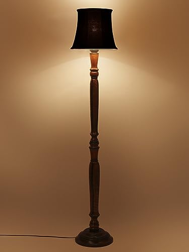 Image of Devansh Black Cotton Wooden Floor Lamp -5