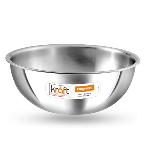 Image of Kraft Futuretec Triply Stainless Steel Cookware Tasla - 3.3 Litre, 24cm / 2.5 mm Thick / Extra Deep Tasla for deep frying / Induction Bottom, Gas Base / 5 Years Warranty