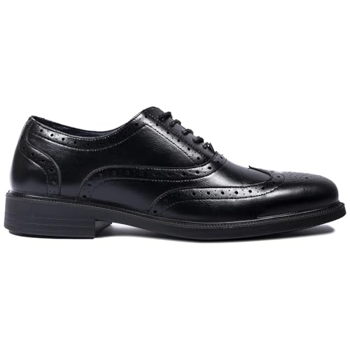 Zapatos Oxford Brogue de piel sintética negra, calzado de vestir cómodo para hombre con ajuste ancho