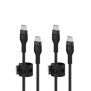 Belkin BoostCharge Pro Flex Braided USB-C to USB-C Charger Cable (6.6ft/2M), USB-IF Certified Fast Charging Cable for iPhone 16 Series, MacBook, Galaxy S25, Nintendo Switch 2 & More – Black (2-Pack)