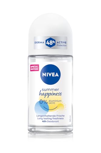 NIVEA Summer Happiness Deo Roll-On, Deoroller ohne Aluminium (ACH) mit sanfter Pflege, Deodorant mit 48h Schutz und Derma Active Protection (50 ml)