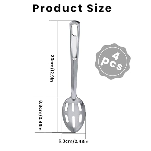 4 Pack Kitchen Slotted Spoon Stainless Steel, Stiring Large Spoons, 13 Inch Metal Slotted Spoon, Cooking Serving with Holes - Thumbnail 2