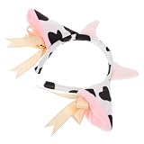 LOORGVEL Plush Cow Ears Headband with Ribbon Bells Elastic Adjustable Adult Cow Costume Accessories for Halloween Birthday Party Cosplay Photo Props