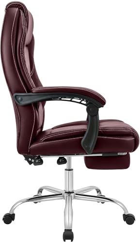 Sedia da ufficio ergonomica Castle con poggiapiedi integrato, poltrona da scrivania imbottita in ecopelle, girevole e regolabile, Colore:bordeaux - Sedia gaming - Immagine 5