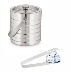 INDIGO Double Walled Stainless Steel Insulated Ice Bucket with Lid and Ice Tong Keeps Ice Cold for 6 h | Great bar Tools for Home and bar Accessories, Mini bar, Wine